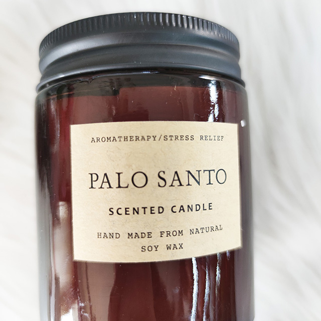 custom palo santo fragranced candles one cotton wick soy wax glass jar private label scented candles